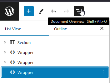 Pretty Email document outline structure showing email block hierarchy